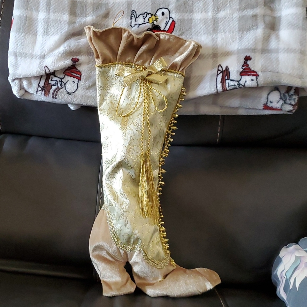 Cute, gold boot wall decor/ stocking